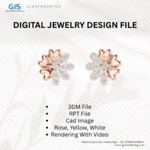 Ladies Ring, Earring & Bracelet Digital CAD Rendering File | 3DM + RPT + 4 View CAD Images + 3 Tone Video (Rose, White, Yellow)
