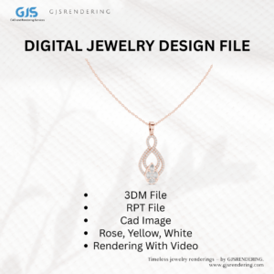 Ladies Ring & Pendant CAD Design Set | 3DM + RPT + CAD Images + 4 View Renderings | 3-Tone Jewellery Rendering File (Rose/White/Yellow)