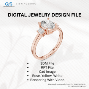 Ladies Ring – Digital Jewellery CAD Rendering File (3DM/RPT/CAD/Video) – 3 Tone Gold Design
