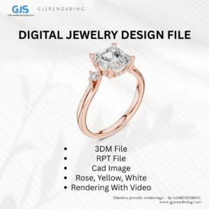 Ladies Ring CAD Rendering | 3DM + RPT + CAD Images + 4 Views | 3 Tone (Rose/White/Yellow) | Digital Jewellery Design File