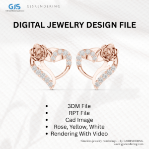 Ladies Ring CAD Rendering File | 3D Jewellery Design (3DM + RPT + CAD + Images + Video) | 3 Tone – Rose/White/Yellow | Jewellery Rendering Services