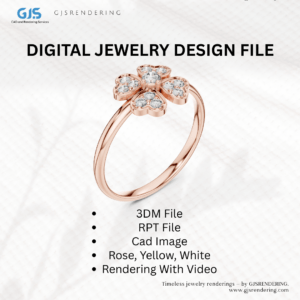 Ladies Ring Designs – 3DM, RPT, CAD Image, 4 View & 3-Tone Rendering File (Rose/White/Yellow) | Jewellery Rendering Services