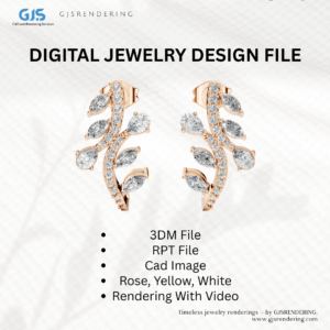 Elegant Diamond Style Ladies Earring – Ready Jewellery Rendering File (3 Tone)