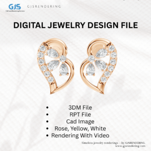 Floral Diamond Cluster Stud Earrings – Premium Digital Rendering File (Rose/White/Yellow Tone)