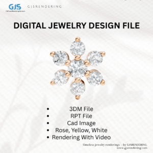 Ladies Ring – Digital CAD File (3 Tone),  Nose Pin – CAD Rendering File, Pendant – Digital Jewellery File