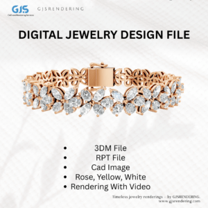 Premium Ladies Ring, Bracelet & Earring Set – Digital Jewellery CAD Rendering File (3 Tone)