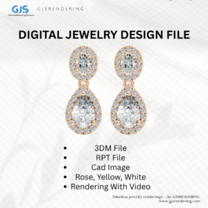 Jewellery CAD Rendering – Ladies Ring & Earring Set | 3DM + RPT + CAD Images (3 Tone: Rose/White/Yellow)
