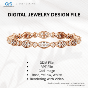 Ladies Jewellery Set – Ring, Bangle, Earrings & Necklace | 3DM + RPT + CAD Render Files | Rose/White/Yellow Gold – Digital Rendering Download